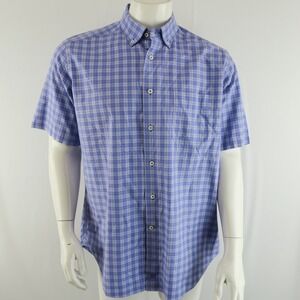 David Donahue 100% Cotton‎ Short Sleeve Button Down Shirt Mens L